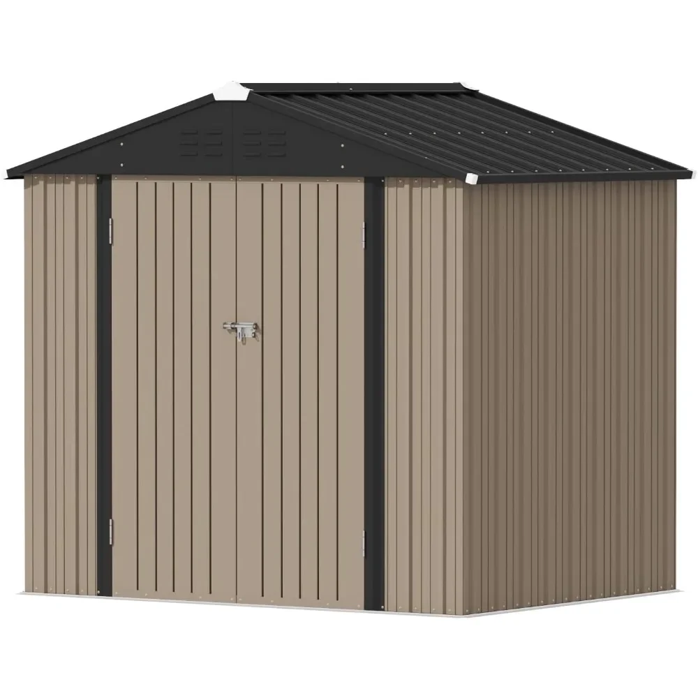 

Storage Shed,Outdoor Storage Shed 6 X 8ft Lockable Steel Anti-corrosion Storage Shed Lockable Door for Backyard Patio (Brown)