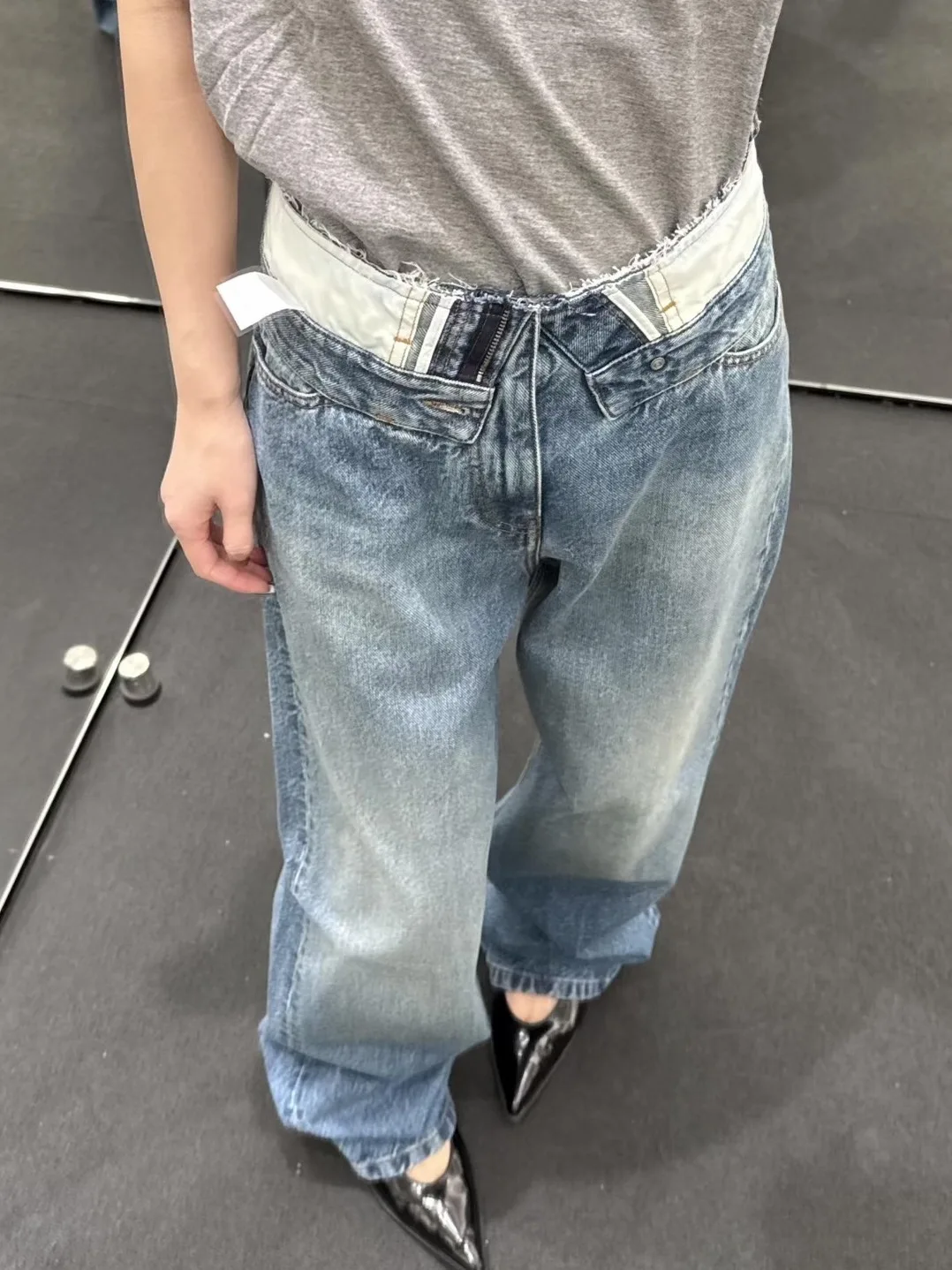 

High Waist Wide Leg Denim Jeans Waed Spring Early Loose Slimming Long Pants Ladies Cotton Stretch Resistant