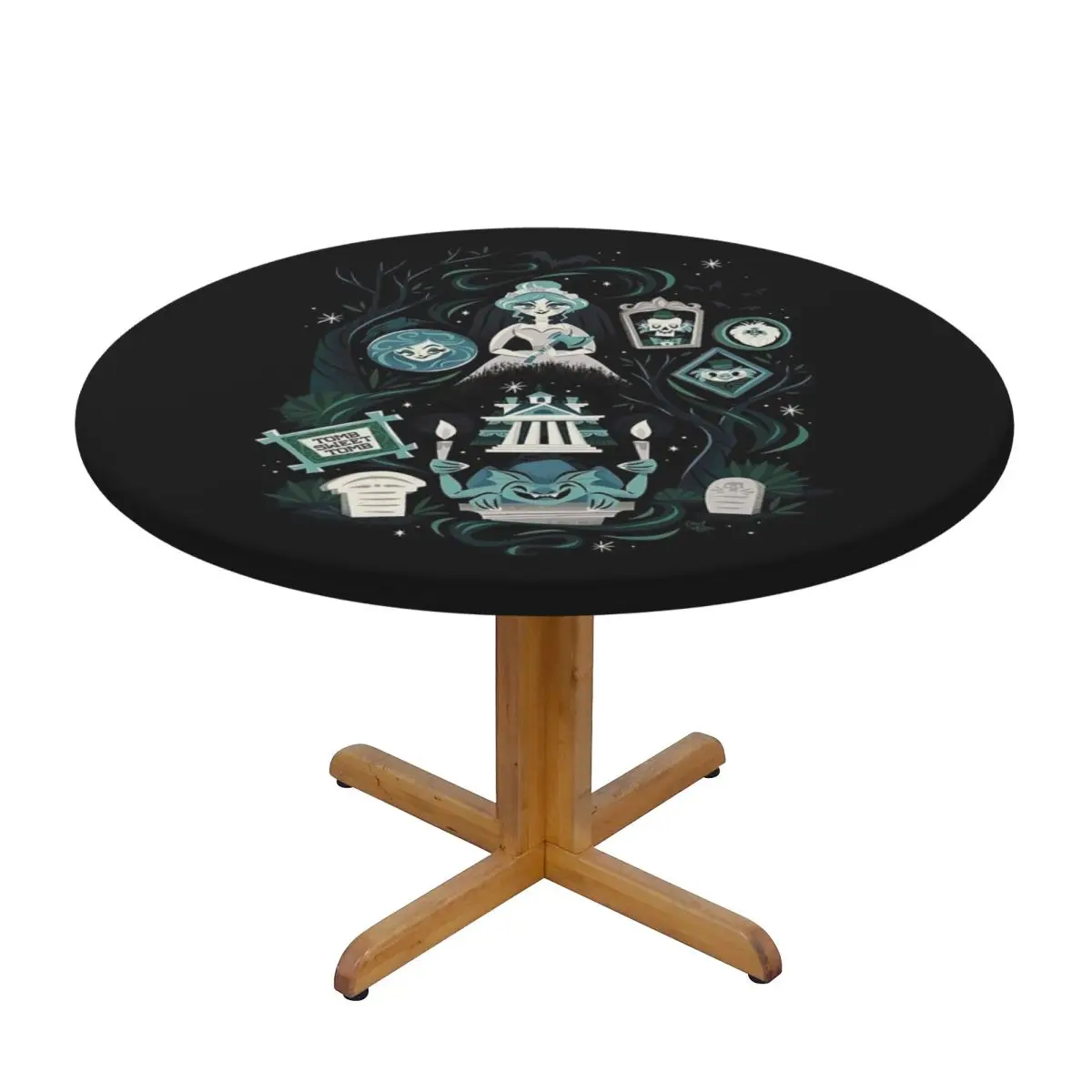 Haunted Mansion Stretching Waterproof Round Tablecloth Oilproof Table Cloth for Kitchen Events Dining Table Cover