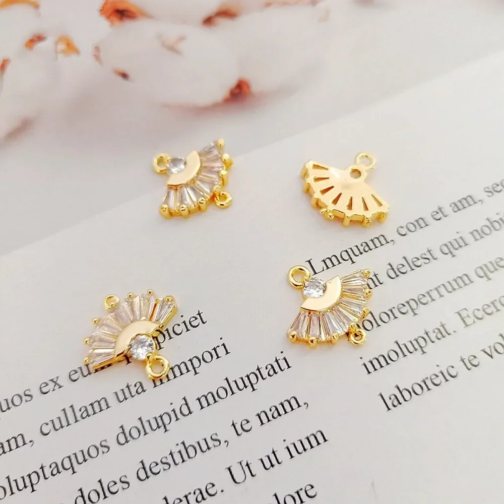 

14K Gold-plated and Zircon Inlaid 13*14mm Fan-shaped Double Hanging Connection Bracelet Necklace DIY Accessory
