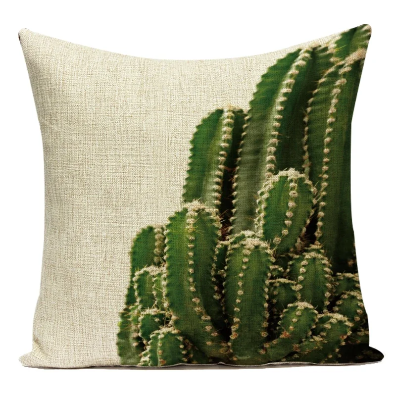 Tropical Plant Cactus & Green Leaves Pattern Throw Pillow Case - Fashion High-Quality Cushion Covers for Sofa Car Bed Home Decor