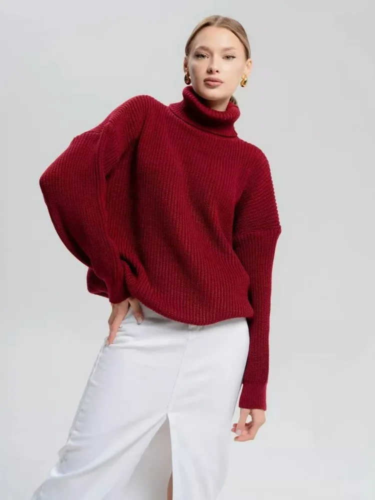 

Autumn and Winter Fashion New Women's Elegant High Neck Thick Pullover Sweater Cashmere Loose Long Sleeved Casual Sweater