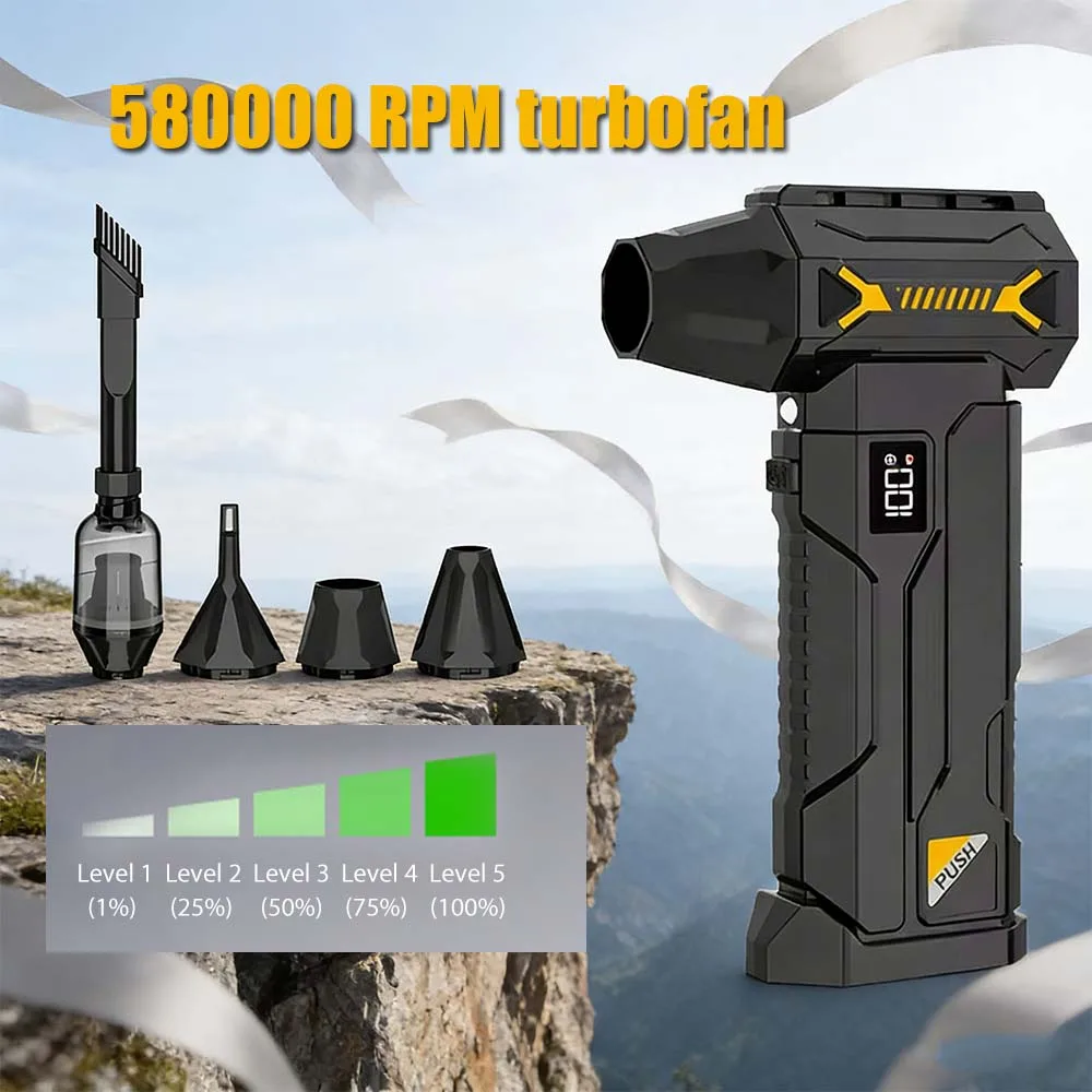 

580000 RPM Handheld Turbo Fan 60m/s Super Strong Wind 1000mAh USB Rechargeable,Multipurpose car cleaning tool Powerful Dust Blow