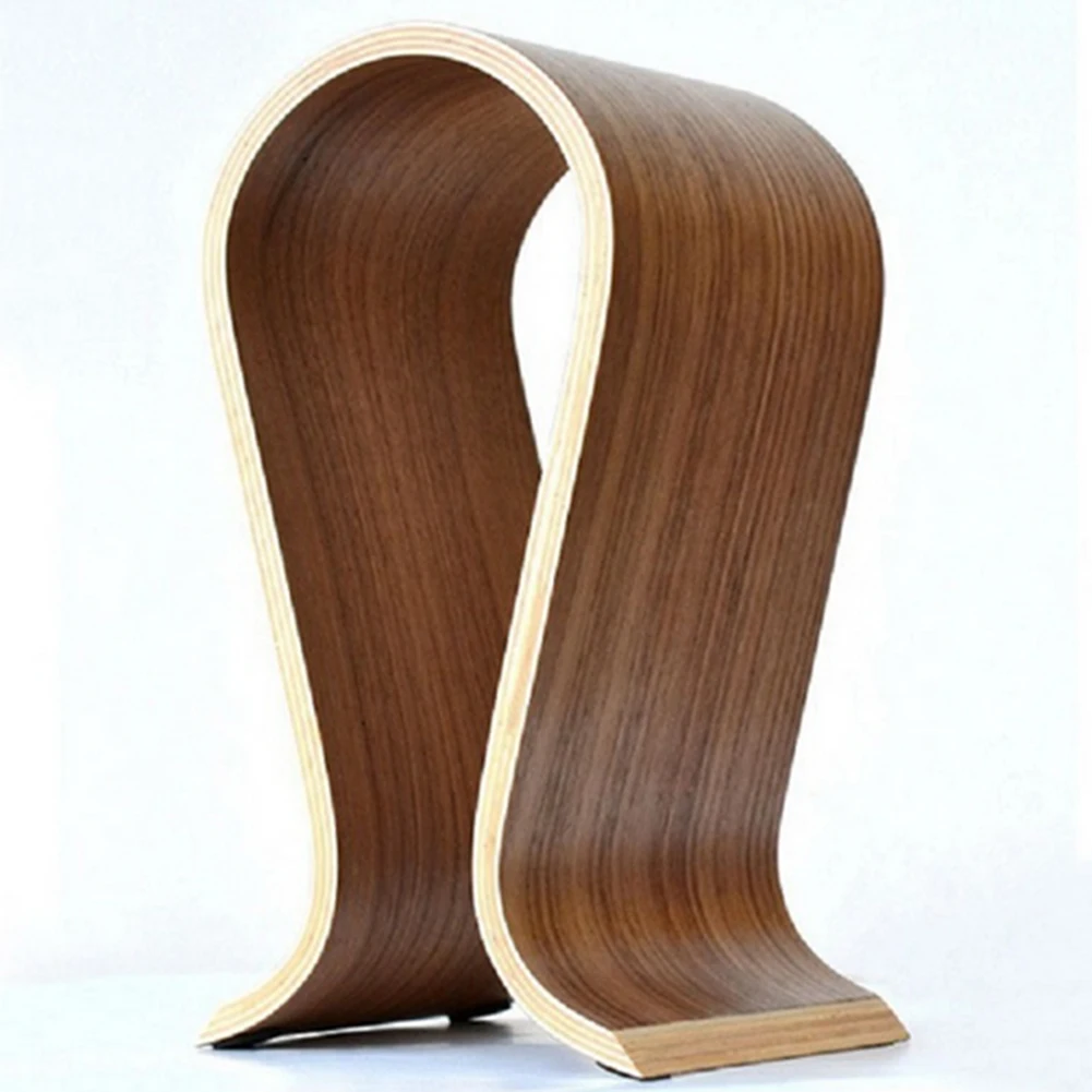 U Shape Headphone Holder Walnut Wooden Desk Display Shelf Contemporary Style Desk Display Hanger Headset Desk Display Shelf Rack