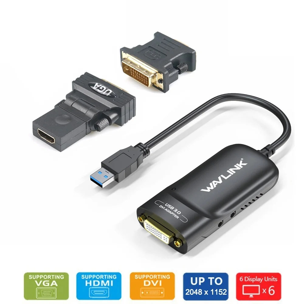 Go! USB 3.0 to DVI/HDMI/VGA External Video Card Video Graphic Display Adapter for Multiple Monitors Widows and Mac