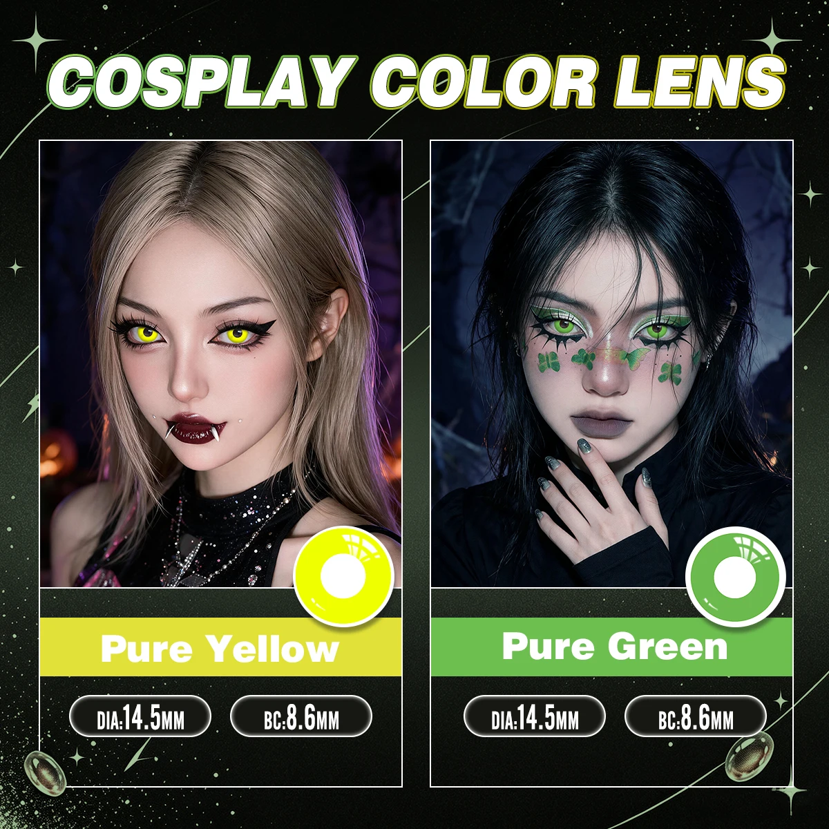 VISUASHOW Blind Block Farbige Kontaktlinsen Weiß Schwarz 6-Monats-Linsen für Party Halloween Anime Cosplay Augen-Make-up Kontaktlinsen
