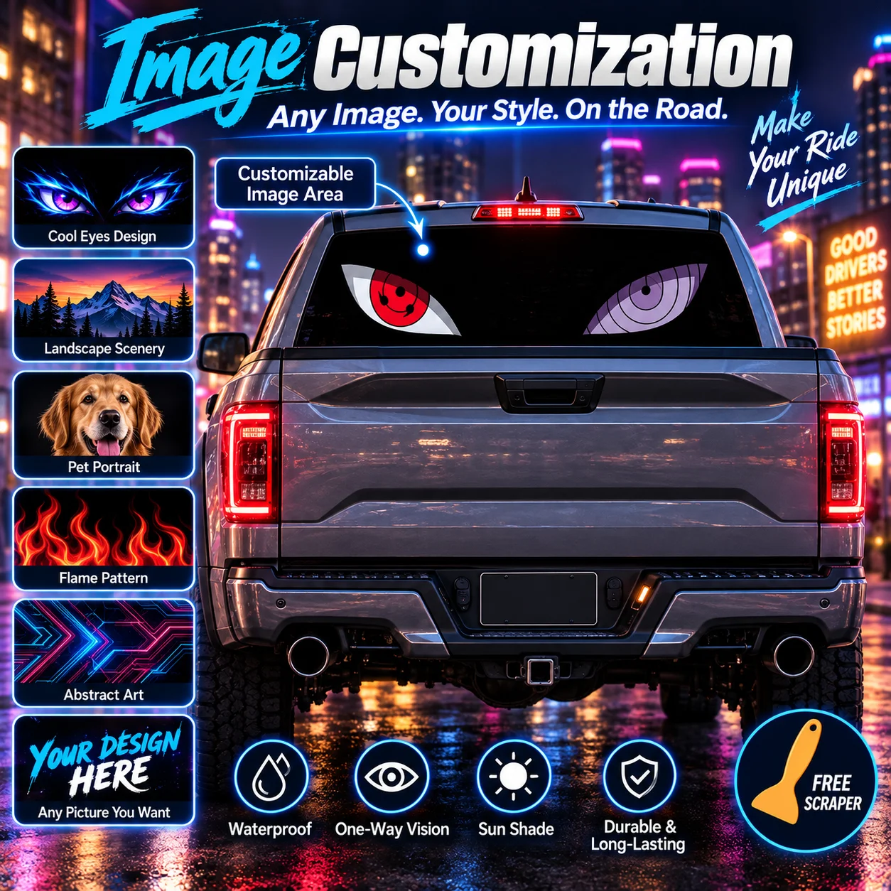 Picture Custom Car Window Decal One Way Vision Rear Windshield Sticker Perforated Vinyl Outdoor Auto Back Glass Decor