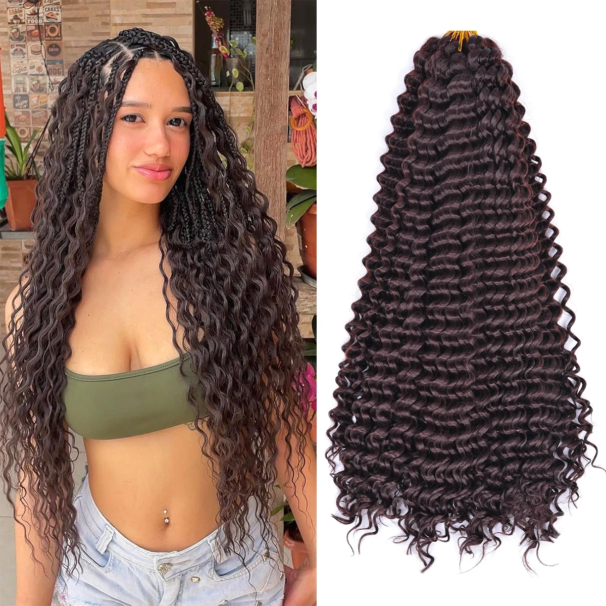 18 24Inch Synthetic Pre Stretched Deep Wave Crochet Hair Yaki Ombre Braiding Hair High Temperature Fiber Extensions for Women