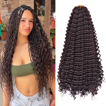 18 24 inç sentetik ön gerilmiş derin dalga tığ saç Yaki Ombre kadınlar için örgü saç yüksek sıcaklık Fiber uzantıları