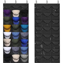 1pc Hat Rack Hat Organizer for Baseball Caps Visible Hat Holder Baseball Hat Rack for Wall Door with 3 Hooks 24 Deep Pockets