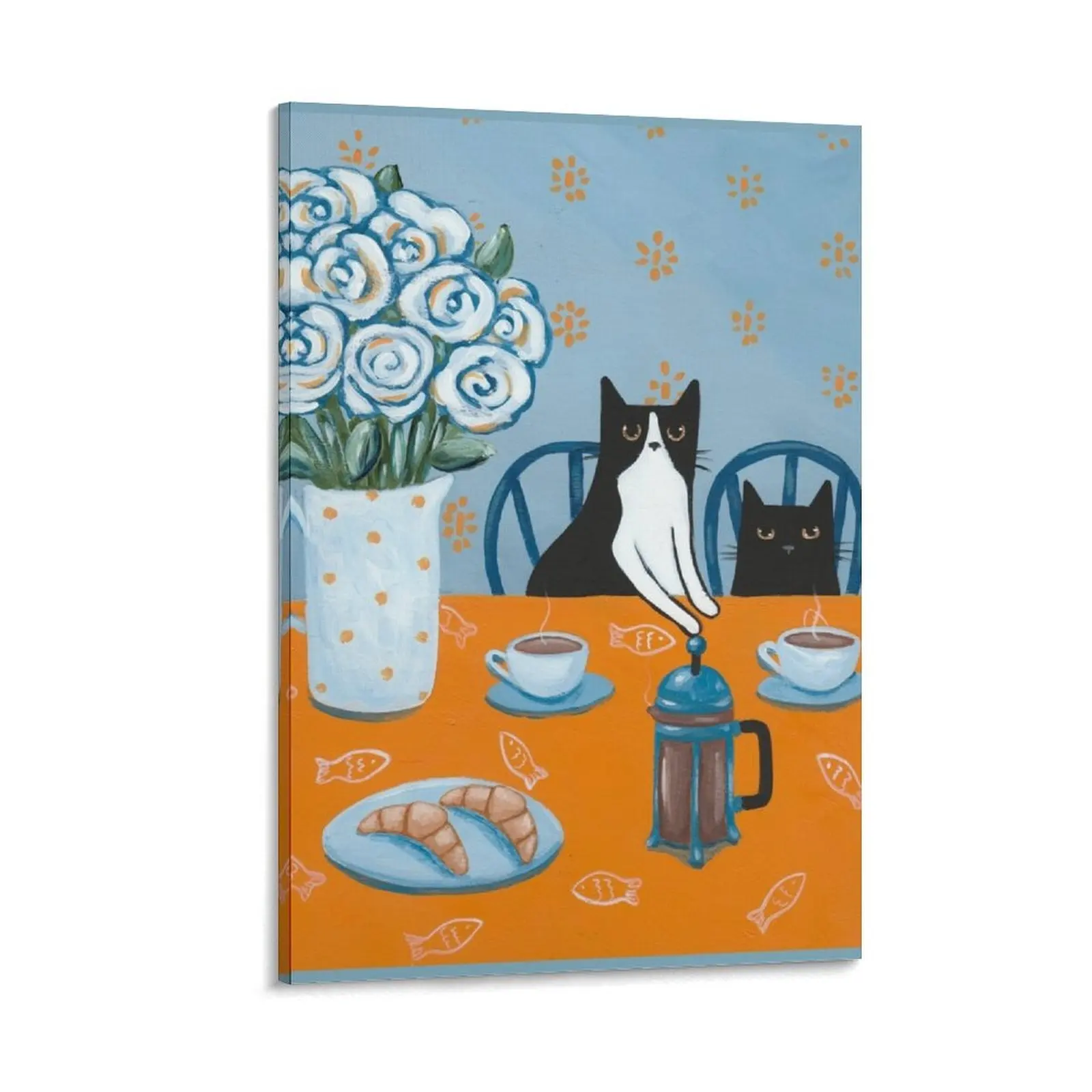 

French Press Coffee Cats Canvas Painting Wall posters living room decoration
