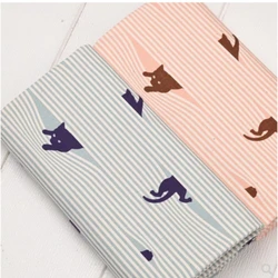 High Quality Thin Cotton Canvas Fabric, Retro Stripe, Cat Print, Handmade DIY Bag, Table Cloth, Back Cushion Tissue, CR-1876