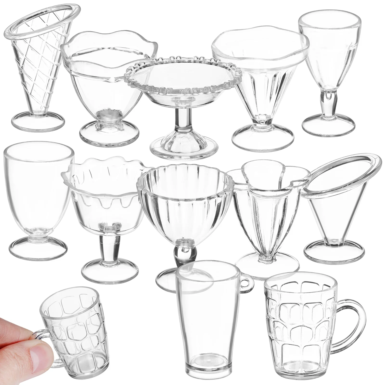 

12 Pcs Mini Food Toy Cup Fun Fridge Dollhouse Cups for Dolls Drinking Glasses Beer Desserts Small