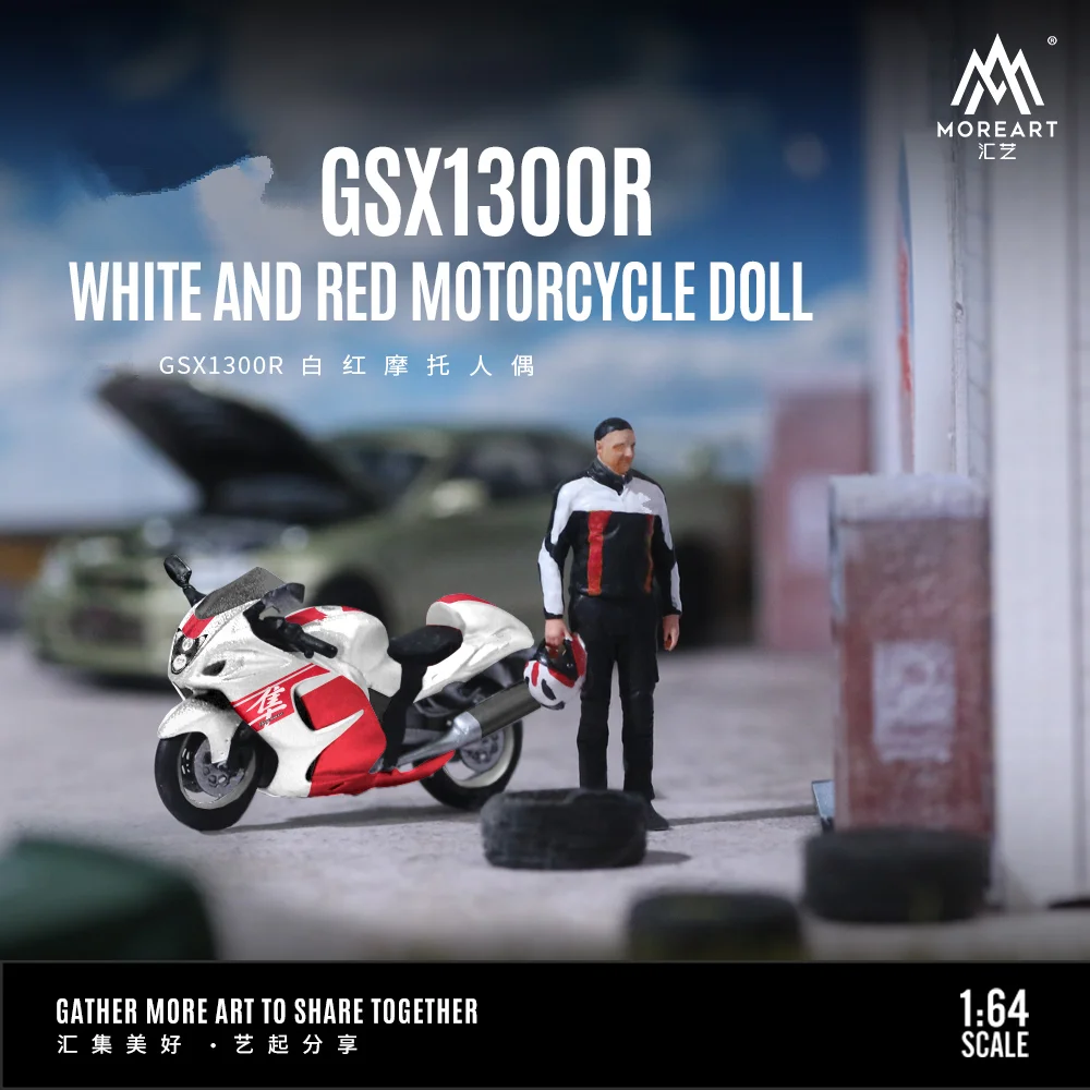 Moreart 1:64 GSX1300R White And Red motorcycle doll set Display & Collection & Gift