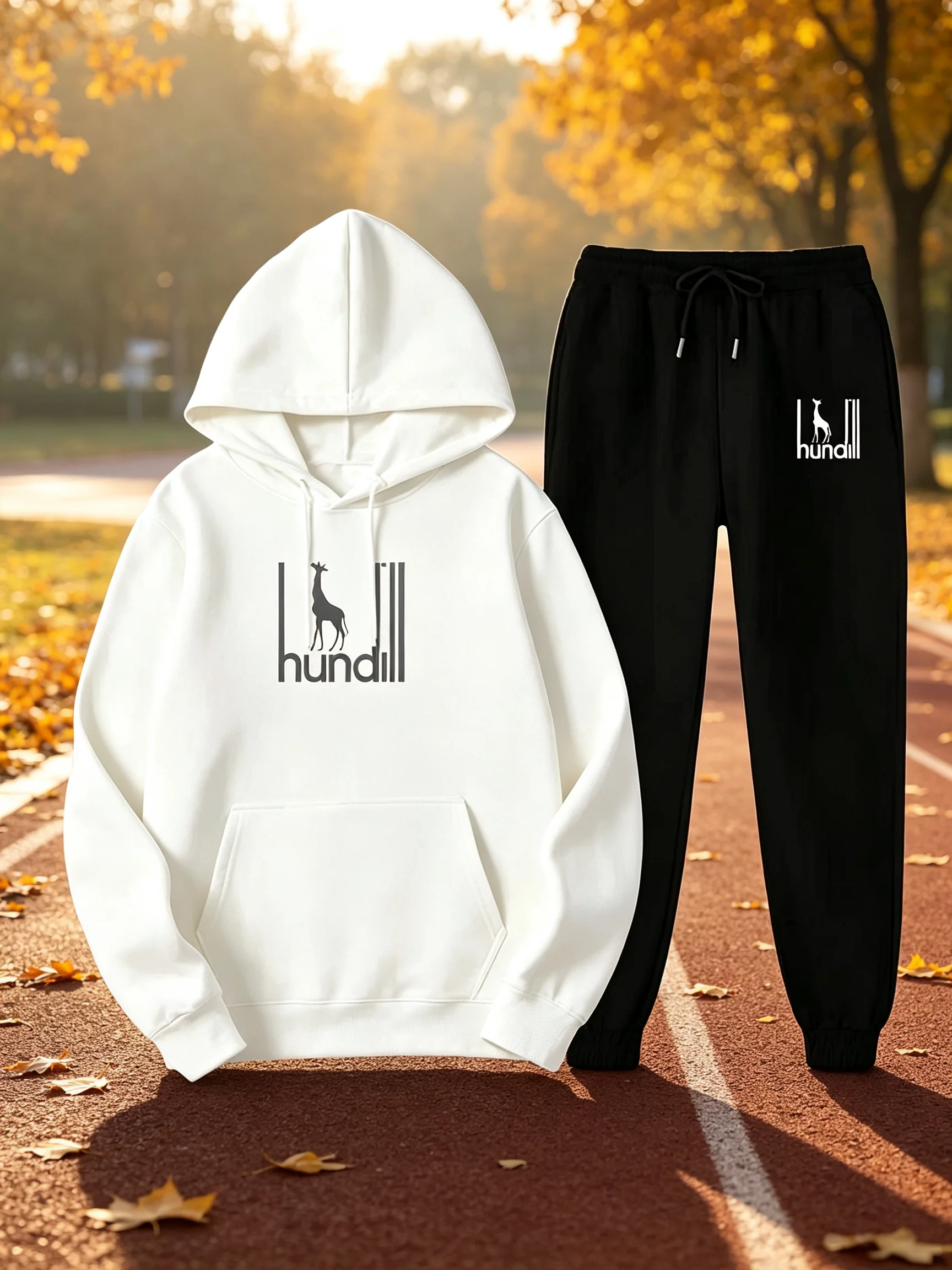 2026 New Men's Hoodie Tracksuit, Korean Style Loose Trendy Printed Hoodie + Sweatpants, Warm Couple Matching Outfit 2‑Piece Set