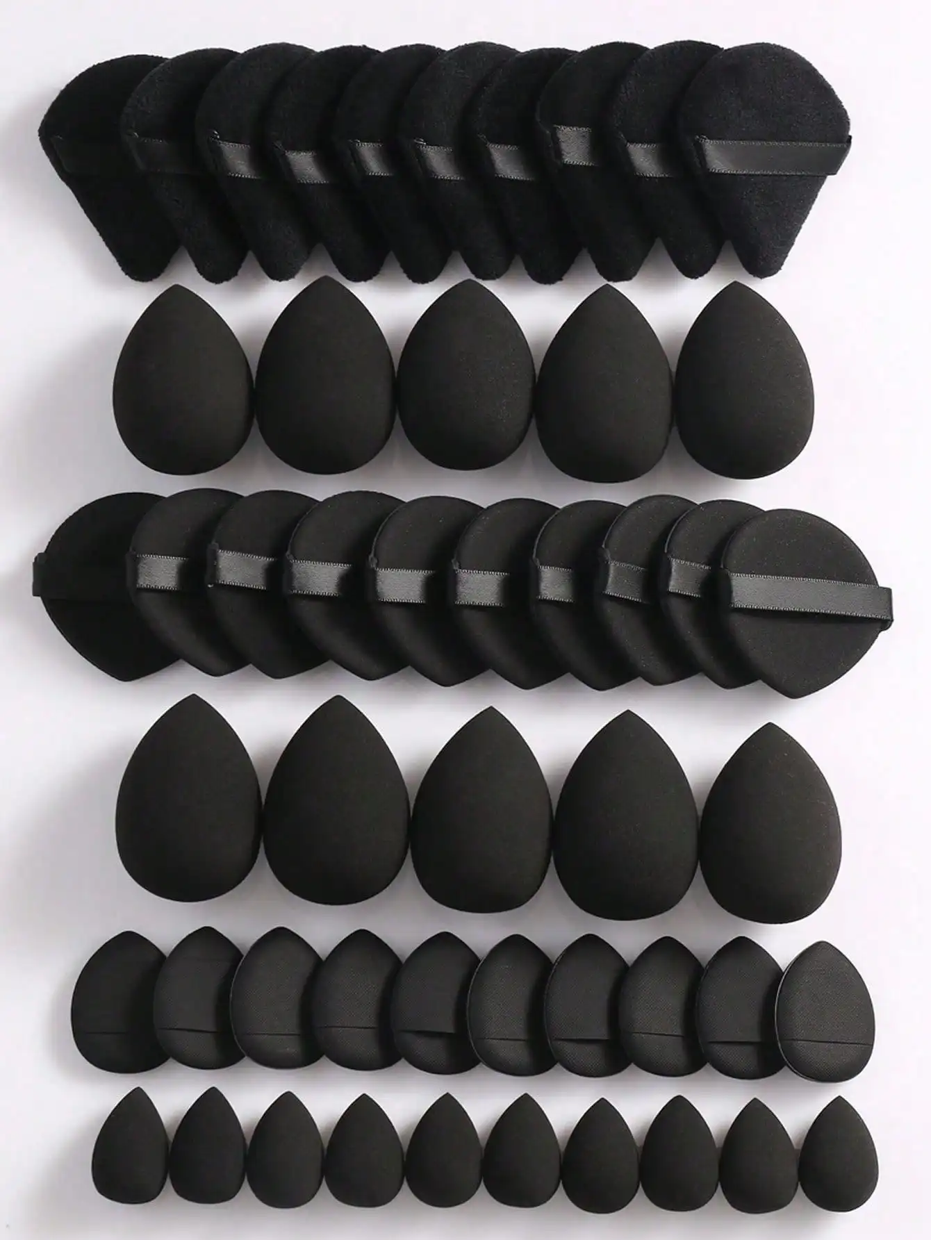 Assorted Black Makeup Puffs Triangle Finger‑strap Powder Puff & Teardrop Beauty Sponge Wet Dry Cosmetic Kit