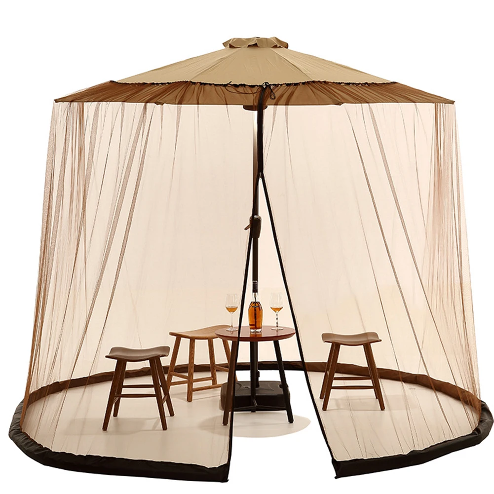 Coffee 9ft Patio Umbrella Screen Breathable Polyester Netting Compatible With Most Umbrellas For 9ft Patio Umbrellas