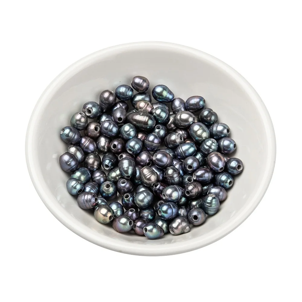 100x Oval Natural Cultured Freshwater Large Hole Pearl Loose Beads For Jewelry Making Bracelet Necklace Crafts Black/White/Gray