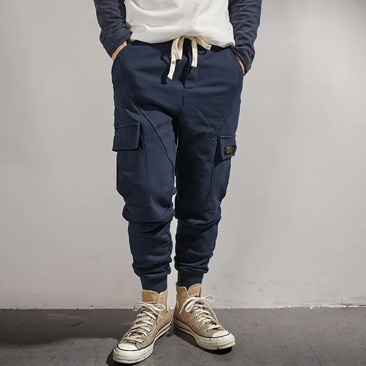 

Spring Autumn Thiened Harlan Pants Loose Fit Workwear Trousers for Men with Big kets Casual Loose Leggings Polyester Blend