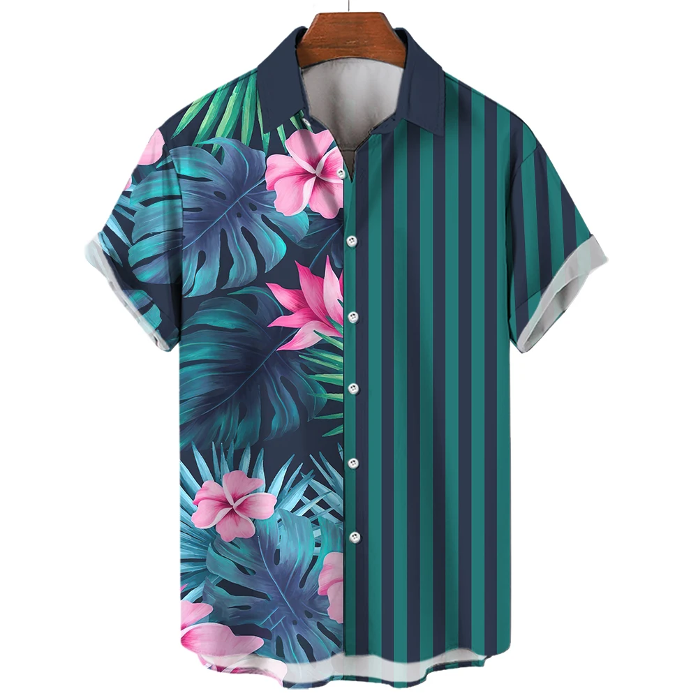 Summer Flower 3D Print Top Men's Summer Hawaii Beach Shirts Outdoor Party Men's Breathable Short Sleeve Street Social Apparel