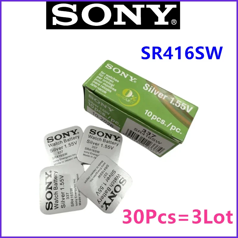 30Pcs  Original For SONY 337 SR416SW AG6 LR416 337A Silver Oxide Button Cell Batteries For LED Headphone Watch Batteries