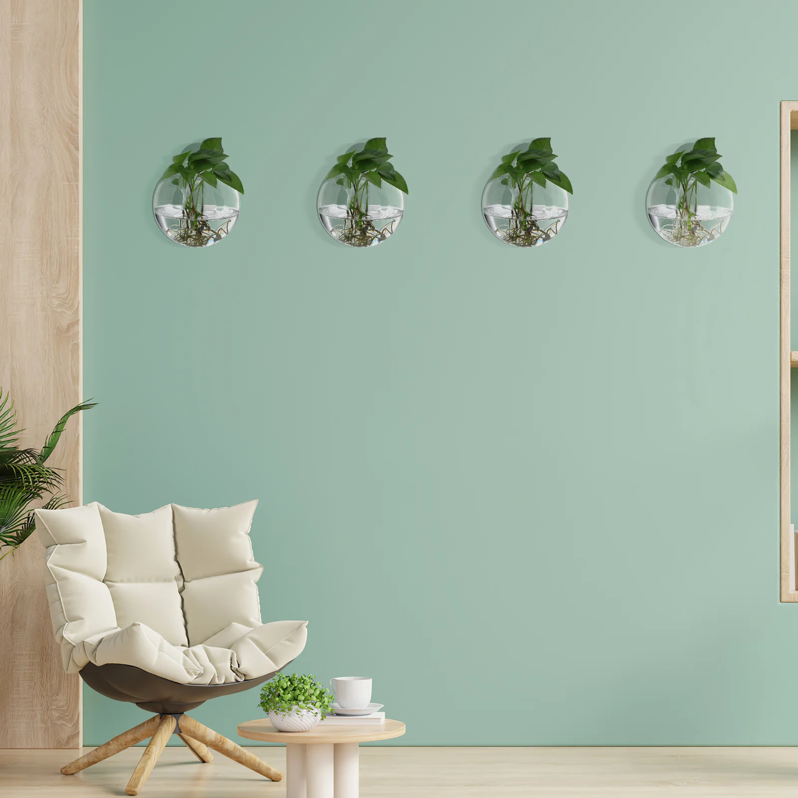 Jardinières murales en verre, 4 pièces, Station de Propagation arrondie peu encombrante, jardinières suspendues pour plantes d'intérieur, Stations de Propagation de décoration