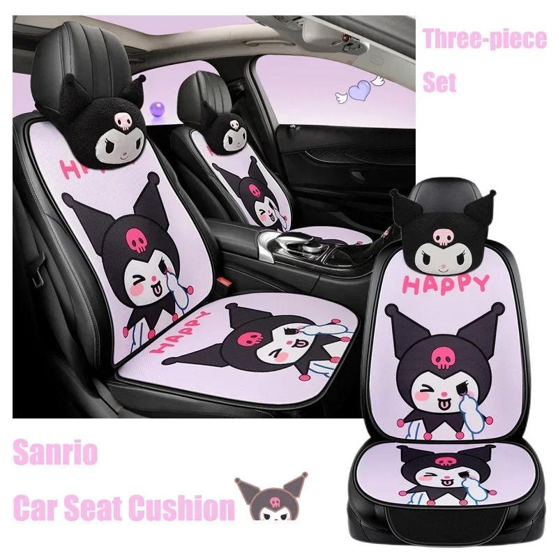 Anime Sanrioed My Melody Cinnamoroll Kuromi Kawaii Car Seat Cushion Pillow Steering Wheel Cover Auto Supplies Three-piece Set