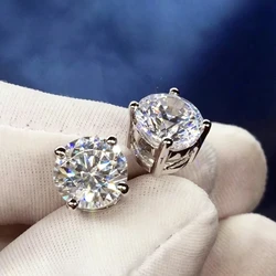 Huitan Round Cubic Zirconia Crystal Stud Earrings Women/Men Daily Wear Accessories Simple Versatile Unisex Earrings Jewelry Gift