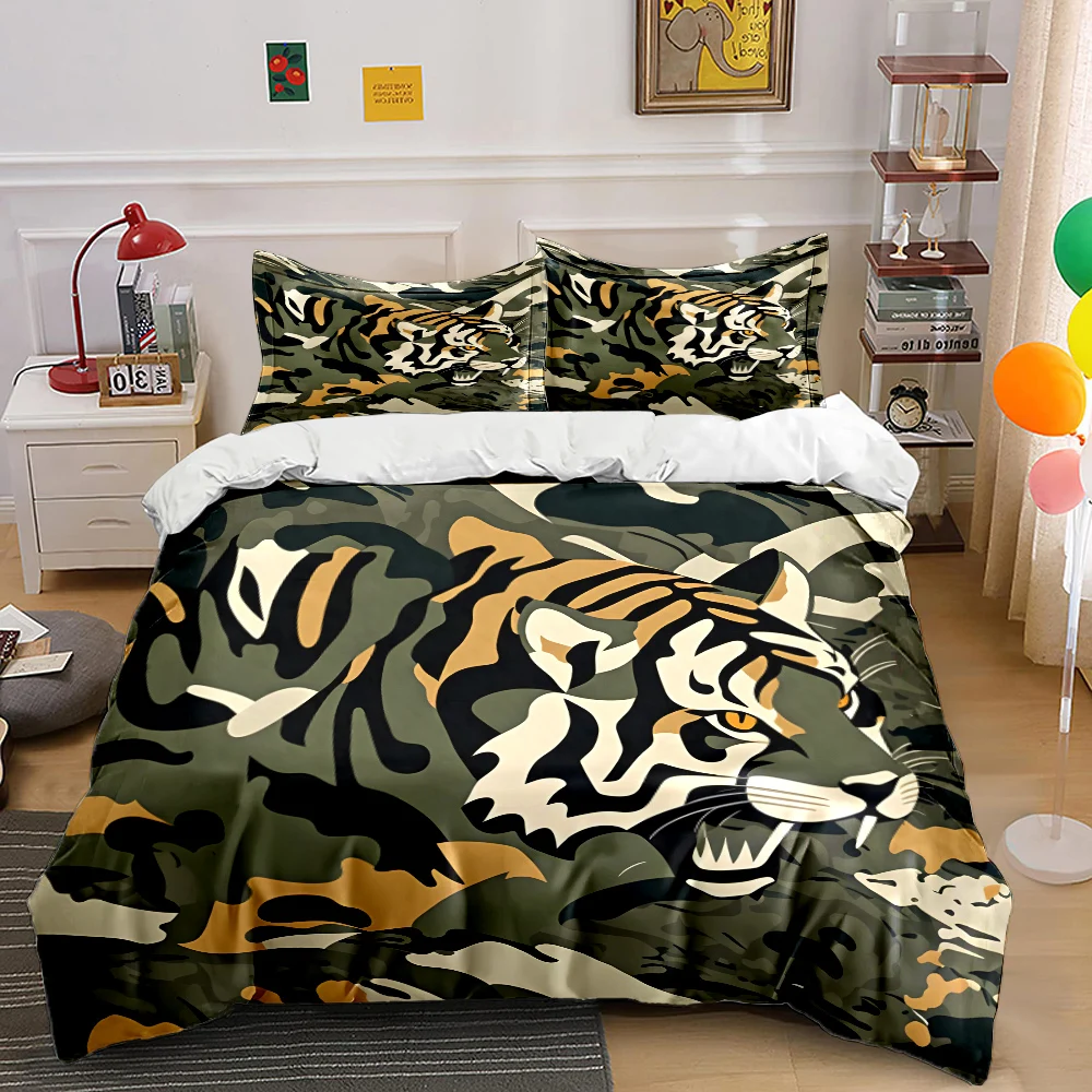 Camouflaged tiger in dense jungle Bedding Set for Kids Luxury Gift 3pcs Digital Print Comforter Set Soft Comfortable Breathable view 4