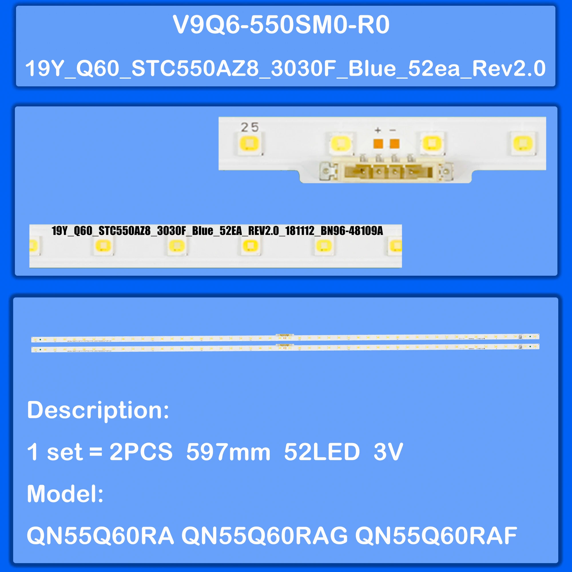 LED Backlight strip For UN55RU8000 QN55Q60 QN55Q60RA QN55Q60RAG QE55Q67RAT QM55R-T QE55LS01RAU QE55LS01TAU QE55Q60TAT GQ55Q67RGT