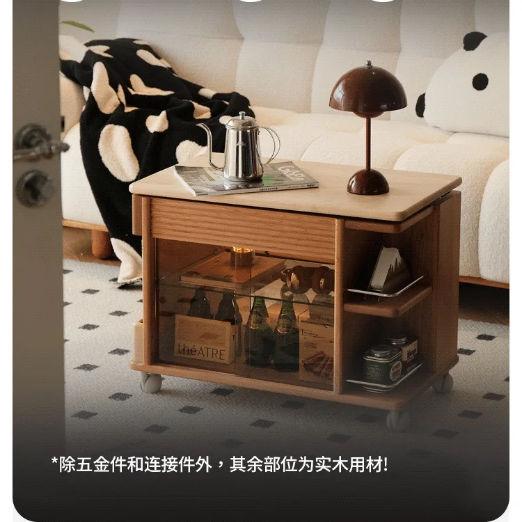 Lifting cart movable lifting coffee table Japanese cherry wood furniture tea cabinet side table