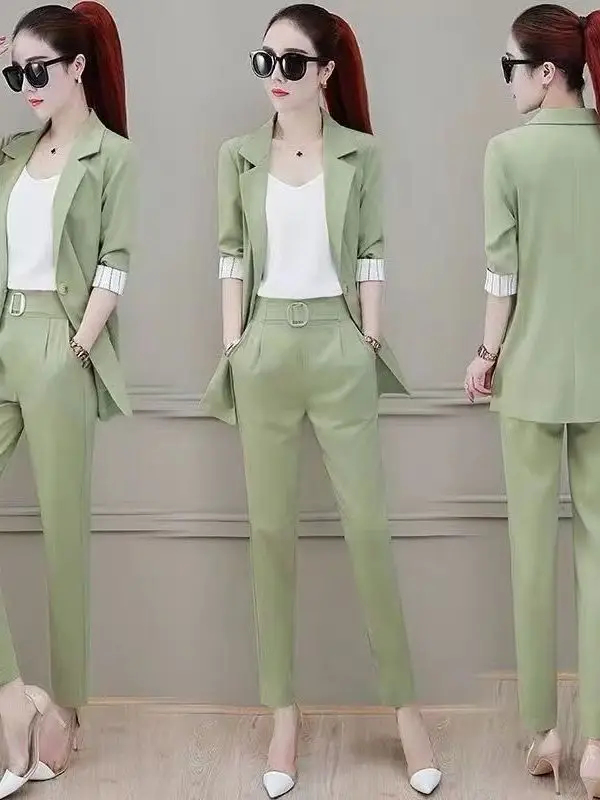 Afslankend effect Afslankende Koreaanse Sle Suiting tweedelige set voor grote maten dames Herfst nieuwe collectie Casual hoge taille lange broek