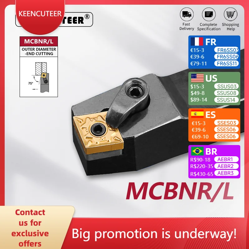 

MCBNR2020 MCBNR2525 MCBNR3232 External Turning Tool MCBNR MCBNL Lathe Bar Turning Holder CNC Cutting Tool Cutter Bar