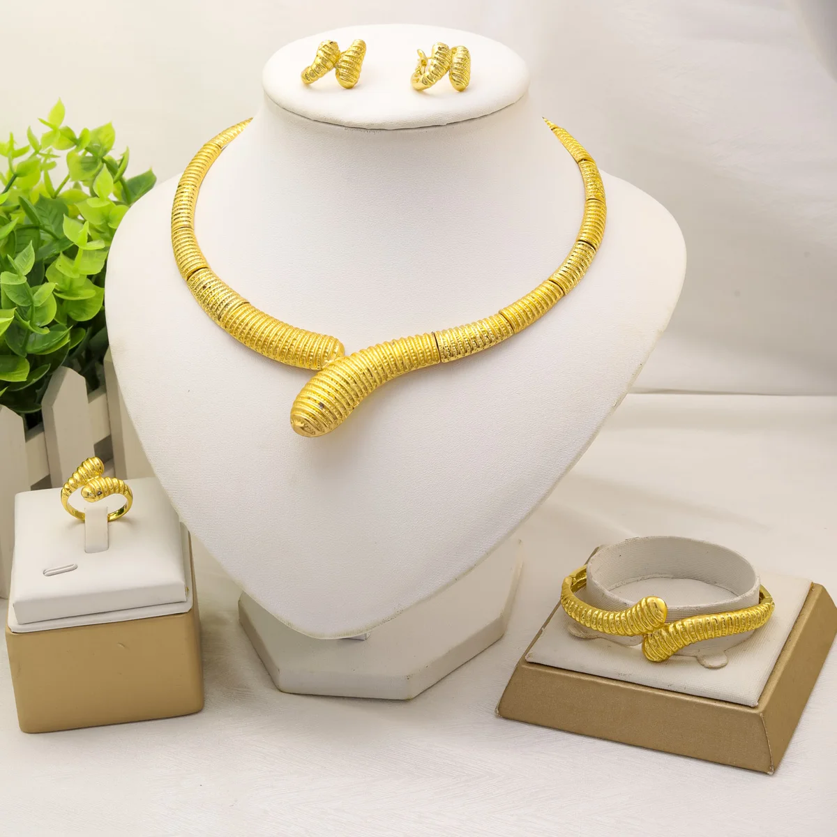 African Necklace Earrings Jewelry Sets for Women 24K Gold Plated Dubai Indian Nigerian Bridal Wedding Party Gift Jewellery