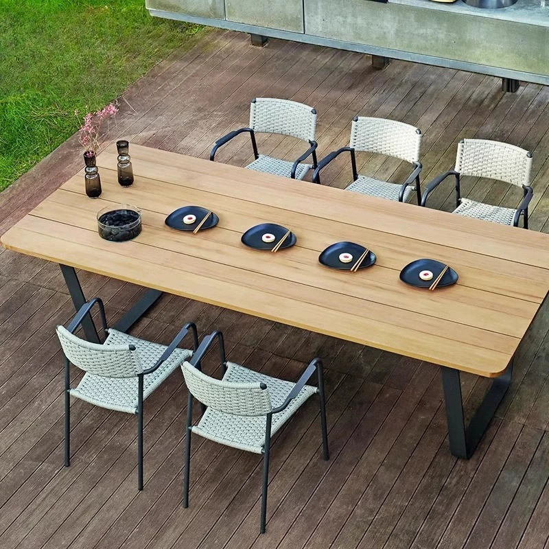 Leisure villa terrace table and chair combination courtyard garden marble long table set balcony one table two chairs