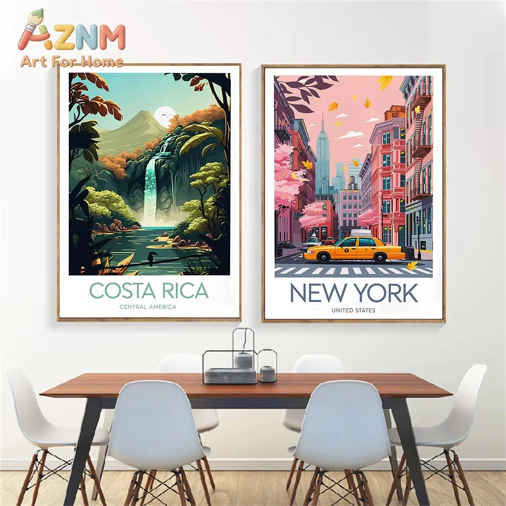 Póster de Viaje de la Ciudad de Nueva York, Estatua de la Libertad, Impresión de Nueva York, Roma, Costa Rica, San José, Póster en Lienzo del Volcán Arenal, Regalo de Boda