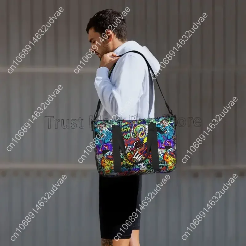 Cool Graffiti American Comic Book Collection Pop Art Travel Duffel Bags Foldable Weekender Overnight Carry on Bags Sport Gym Bag
