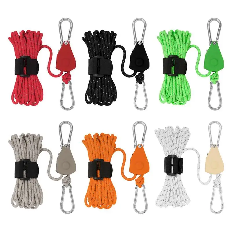 Camping Rope With Pulley Camping Cord Pulley System Reusable Tent Tie Downs Rope Hanger 4mm Reflective Cord With Adjuster