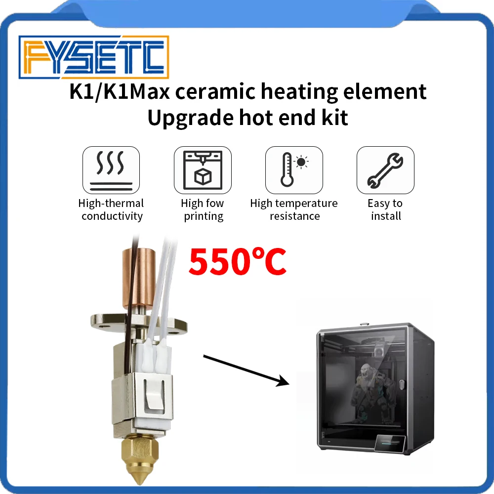 For Creality K1 K1Max CR-M4 Upgraded Hotend Kit Ceramic Heating Block Kit Up to 550℃ Extruder Kit Nozzle Placted Copper for K1