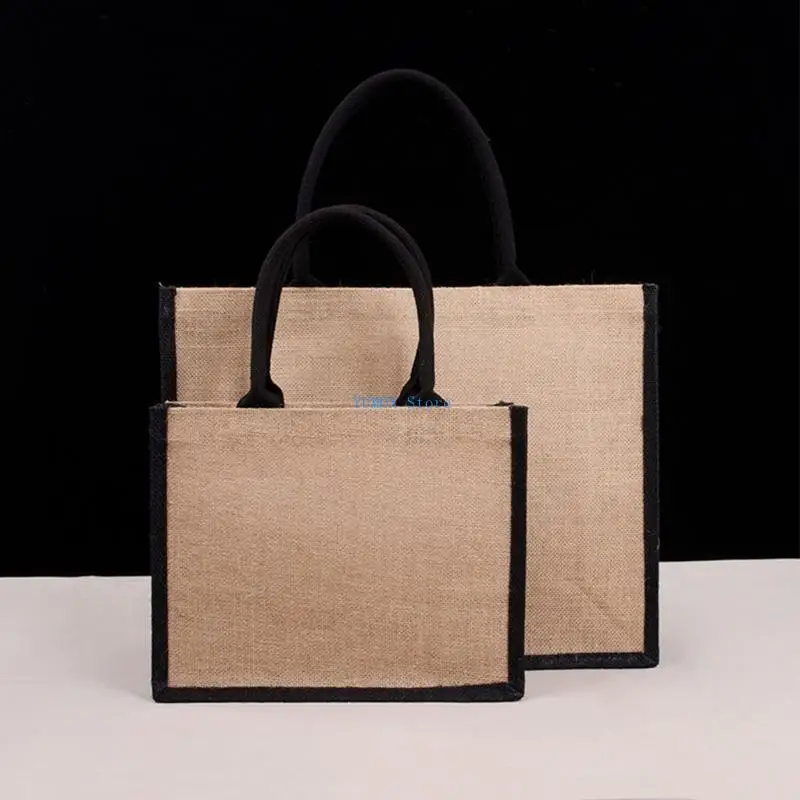 D0UD Jute Burlap Tote Bag Large Reusable Grocery Bags with Handles Shopping Handbag