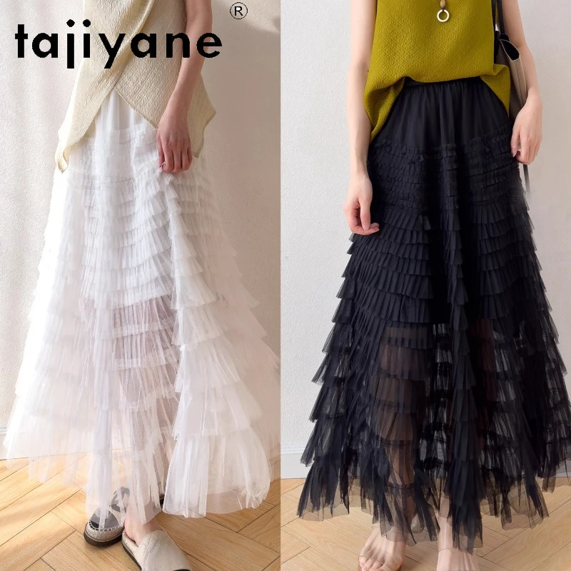 

TAJIYANE 100% Mulberry Silk Lined Women Skirt Elegant Long Skirts Fashion Vacation Summer Skirt Woman Clothing 2026 Юбка Женская