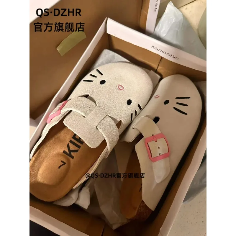 

Тапочки Hello Kitty, обувь на платформе из натуральной кожи, нескользящая дезодорант Baotou, новинка 2024, женская обувь, тапочки