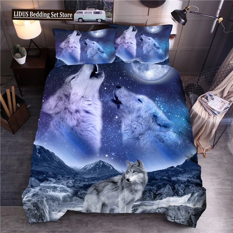 

Animal Polyester Duvet Cover Set King Queen Twin Full Size Wild Animals Wolf Lion Fox Tiger 3D Print For Kids Boys Bedding Set