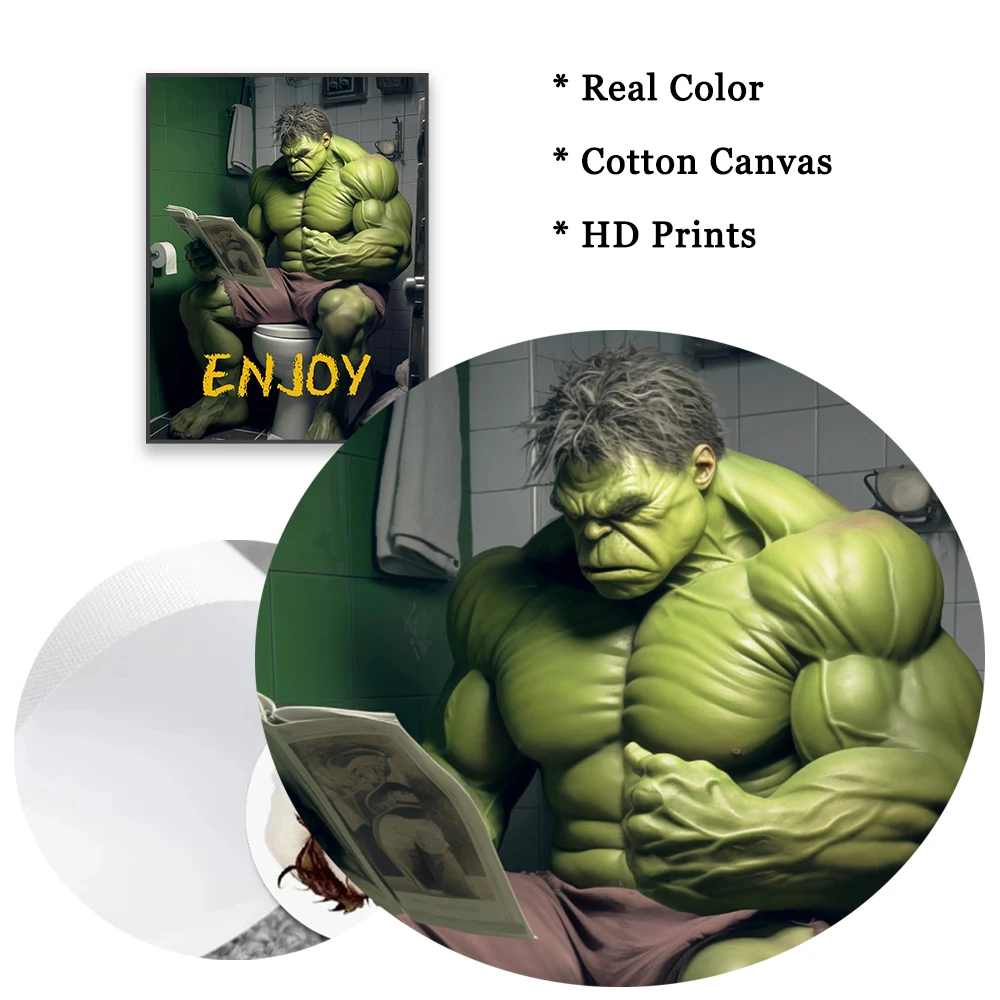 Funny Hulk Enjoy Bathroom Poster Disney Superhero Toilet Print Disney Superhero Humor Wall Art Canvas Painting Home Decoration