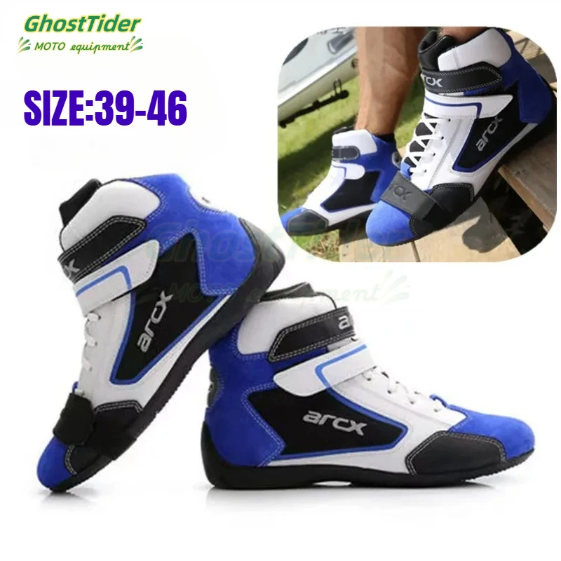 

Men's Motorcycle Boots Leisure Blue Bottes Moto Leather Motorboats Street Moto Racing Ankle Four Seasons Casual Shoes