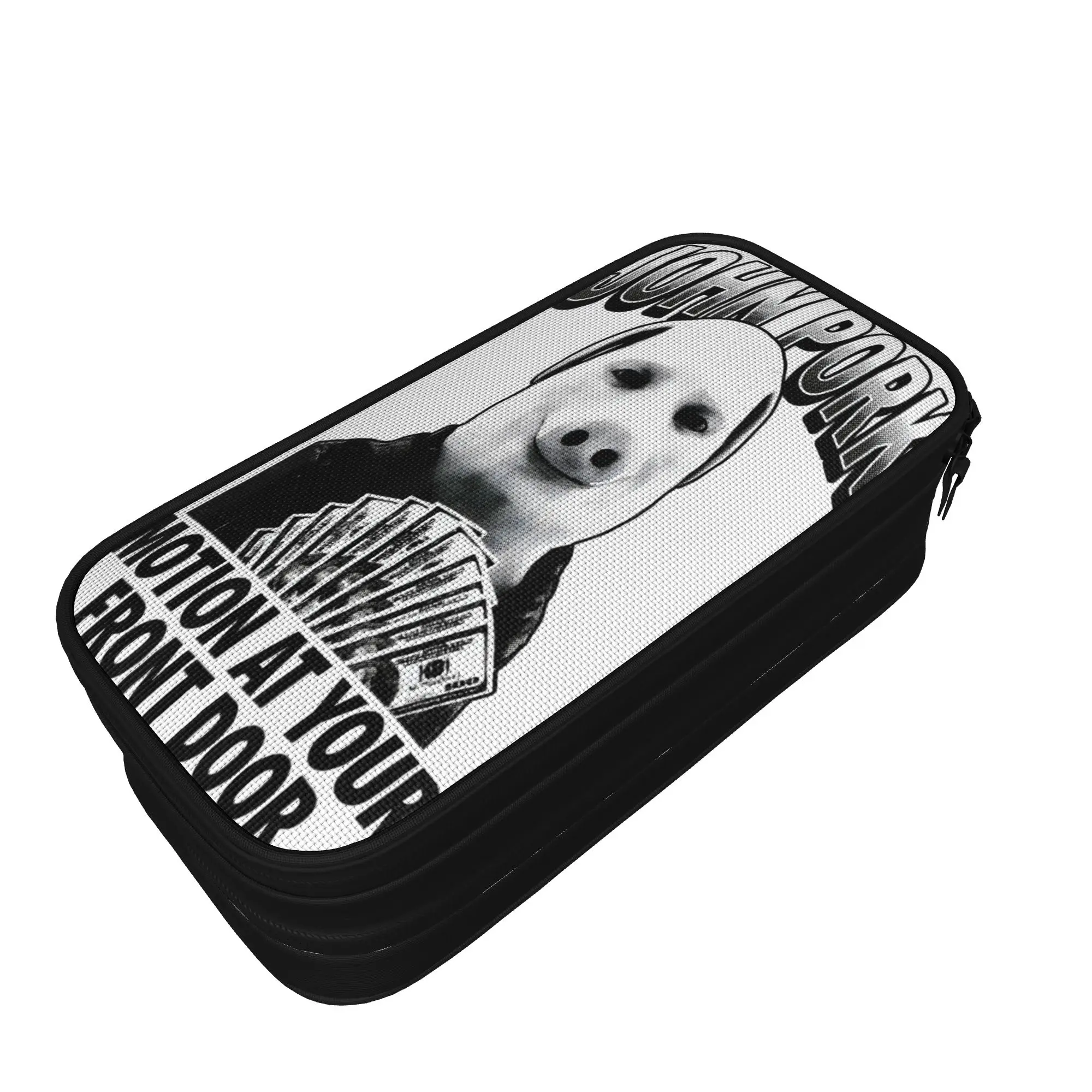 John Pork Motion At Your Front Door Halftone Pig Money Fan Art Pencil Case  Back To School Pencil Cases Boy Large Pen Box