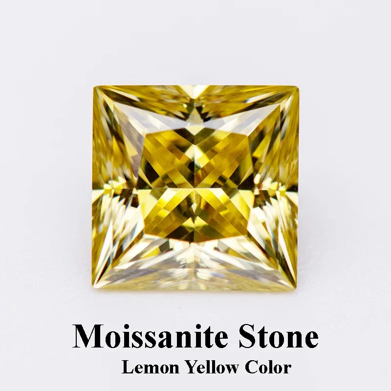 

Moissanite Stone Princess Cut Lemon Yellow Color Lab Grown Diamond Gemstone Charms Jewelry for Woman with GRA Certificate