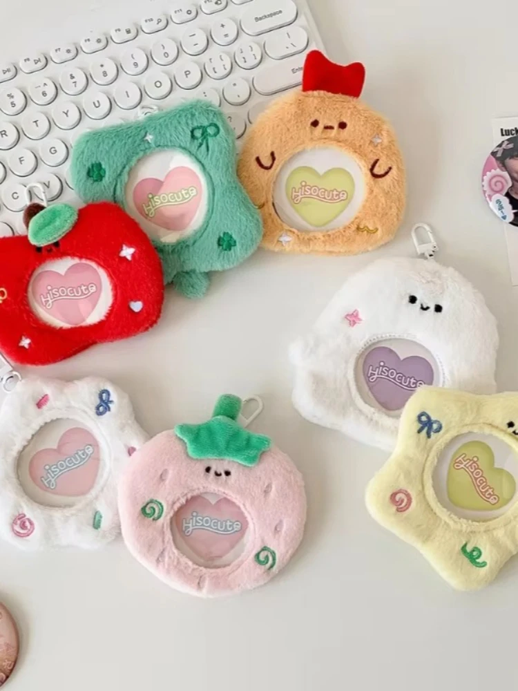Cartoon Plush Display Pouch, 58mm Anime Brooch Badge Storage Protective Cover,Portable Hanging Storage Bag for Badge Collection