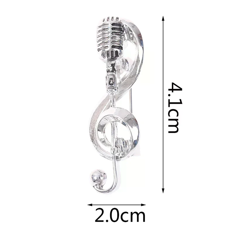 Music Note Microphone Brooches Gold Color Silver Color Metal Pins Special Badge Student Musician Backpack Lapel Pin Jewelry Gift