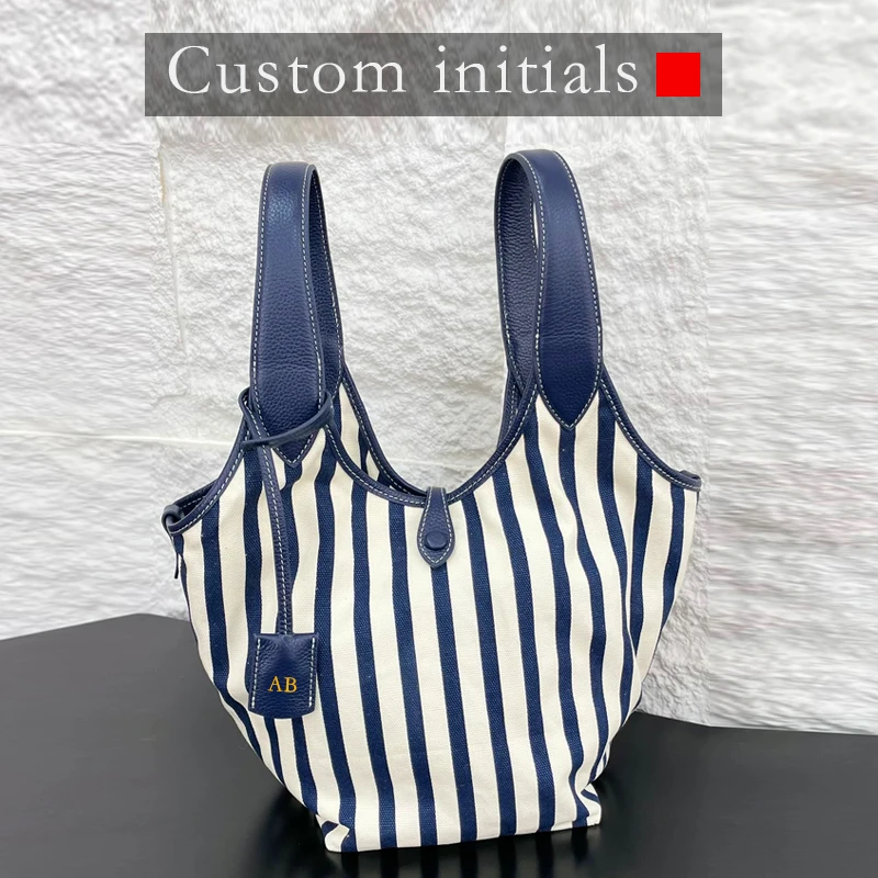 

Casual Canvas Bucket Bags For Women Luxury Designer Handbag And Purses 2025 New In PU Button With Inner Pocket Underarm Shoulder
